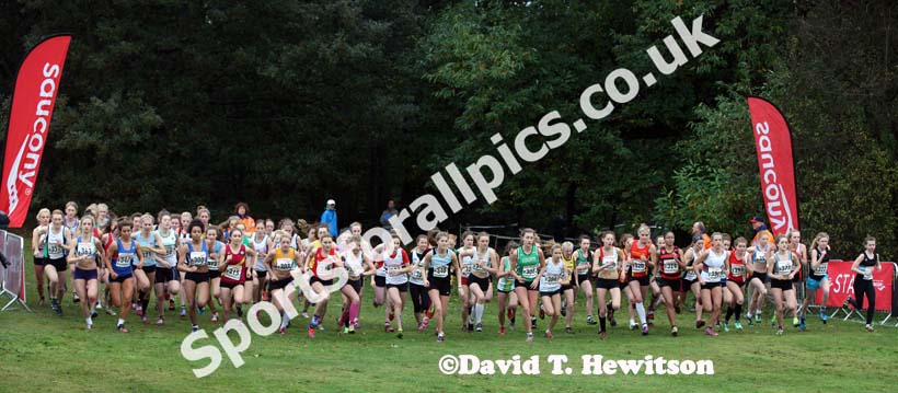 Start of under-17 womens National Cross Country Relays, Berry Hill Park, Mansfield. Photo: David T. Hewitson/Sports for All Pics